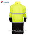 Black Lower Design Hi Vis Safety Workwear Hoodie Long Raincoat,150D Polyester Oxford With PU Coating And Sealed Seams